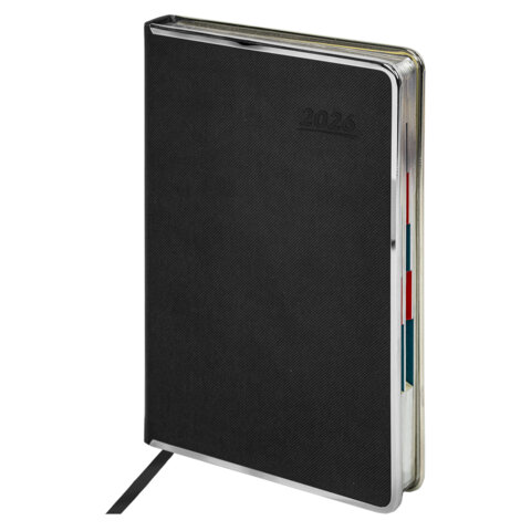 Ежедневник датированный 2026 А5 148х218 мм, GALANT "Infinity Silver", под кожу, черный, 117495 - МСК «Форвард»