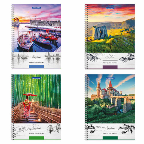 Тетрадь А4 80л. BRAUBERG гребень, клетка, обложка твердая, Nature, 404054