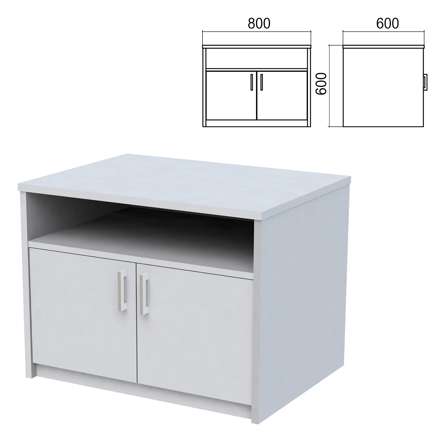 Тумба для оргтехники "Арго" (ш800*г600*в600 мм), 2 двери, полка, серый, АТ-10, 641432