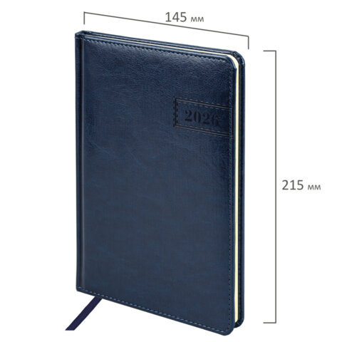 Еженедельник датированный 2026, А5, 145х215 мм, BRAUBERG "Imperial", под кожу, синий, 117174 - МСК «Форвард»