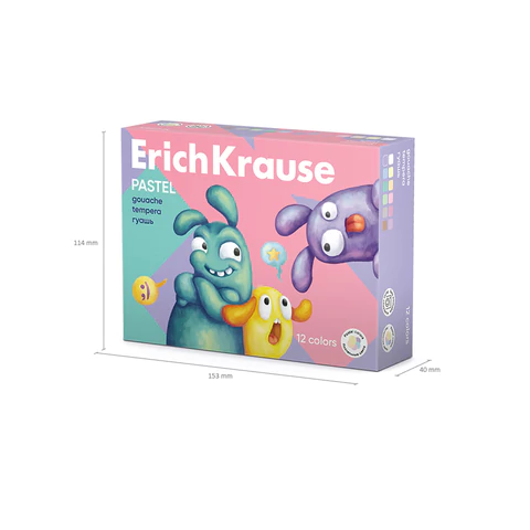 Гуашь ERICH KRAUSE "Jolly friends pastel" 12 цветов по 20 мл, картонная упаковка, 61419 192699 - МСК «Форвард»