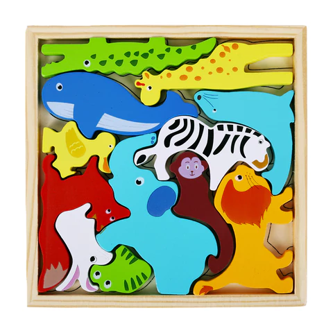 Пазл деревянный развивающий для детей "Дикие животные", 17х17 см, BRAUBERG KIDS, 665250 - МСК «Форвард»