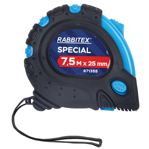 Рулетка измерительная 7,5 м х 25 мм, обрезиненный корпус, 3 фиксатора, RABBITEX (РАББИТЕКС) Special, 671355 - МСК «Форвард»