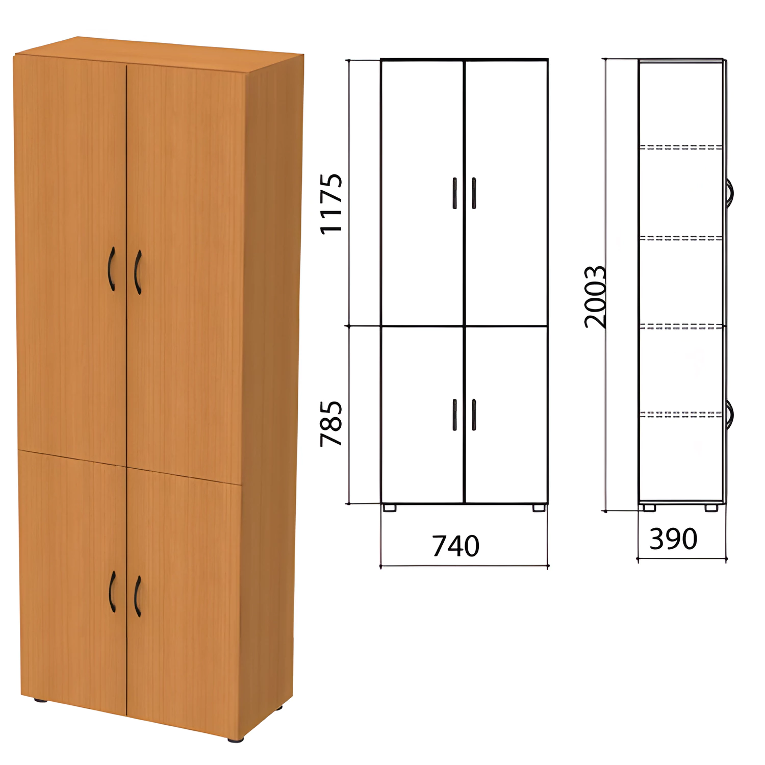 Шкаф закрытый "Фея", 740х390х2000мм, цвет орех милан (КОМПЛЕКТ) 980036