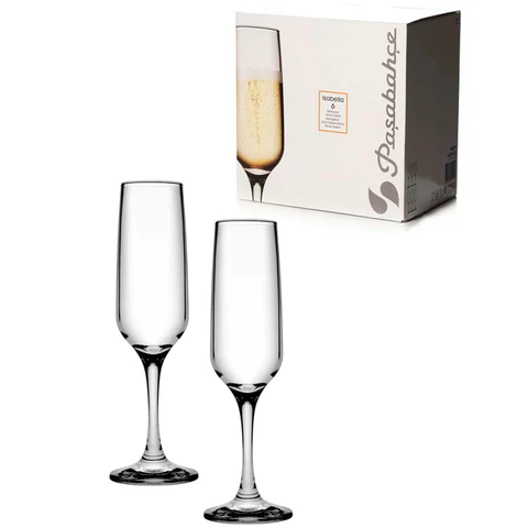 Бокал для шампанского на ножке узкий, 200 мл, КОМПЛЕКТ 6 штук, стекло, PASABAHCE "ИЗАБЕЛЛА", фирменная подарочная упаковка, 440270 700571