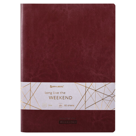 Тетрадь B5 (179х250мм) 60л, сшивка, линия, кожзам гладкий, бордовый, BRAUBERG VIVA, 403904