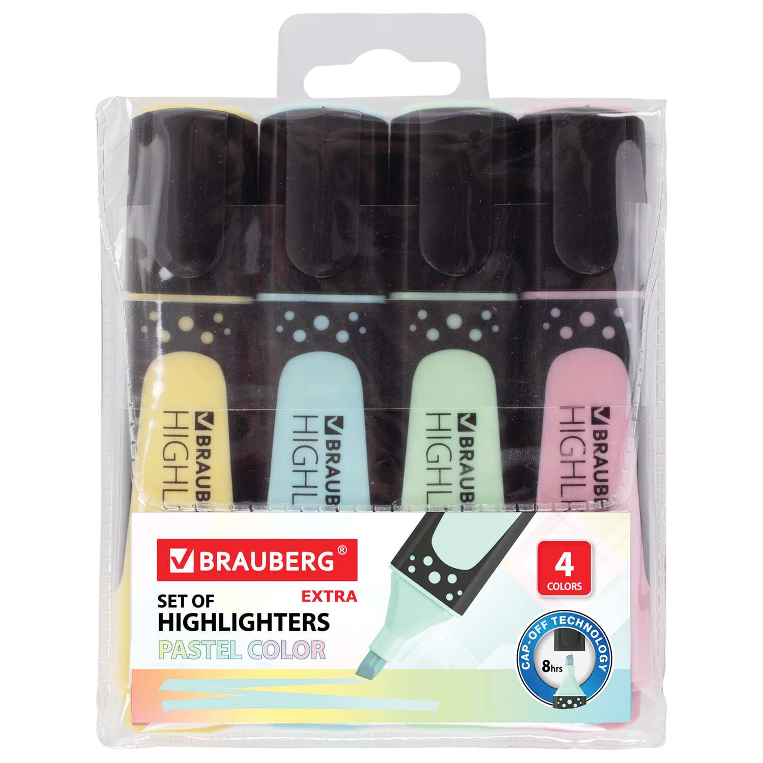 Набор текстовыделителей BRAUBERG 4 шт., АССОРТИ, "EXTRA PASTEL", прорезин. корпус, 1-5 мм, 151756