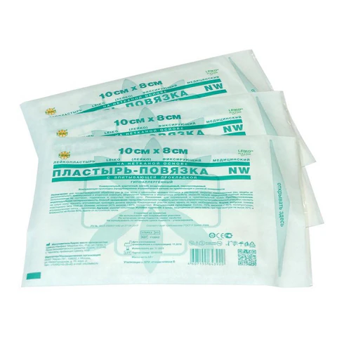 Пластырь-повязка 8х10 см, LEIKO КОМПЛЕКТ 50 шт., нетканая основа c подушечкой, 113862 631679