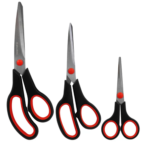 Ножницы BRAUBERG НАБОР 3 шт. (140, 190, 230 мм), черно-красные ручки, ВЫГОДНАЯ УПАКОВКА, 238168 - МСК «Форвард»