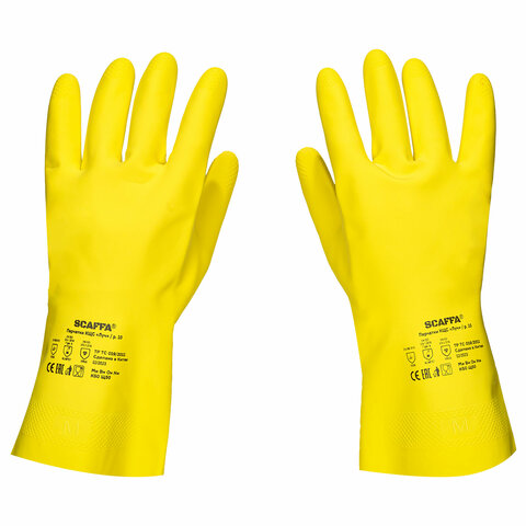 Перчатки латексные SCAFFA "Луч", КЩС-2, хлопчатобумажное напыление, р. 8, M, желтые, 00-01017717 701640 - МСК «Форвард»