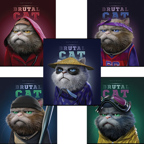 Тетрадь А5 48 л., ПЗБМ, скоба, клетка, конгрев, TWIN-лак, "Брутальные коты" (5 видов), 27391  405008 - МСК «Форвард»