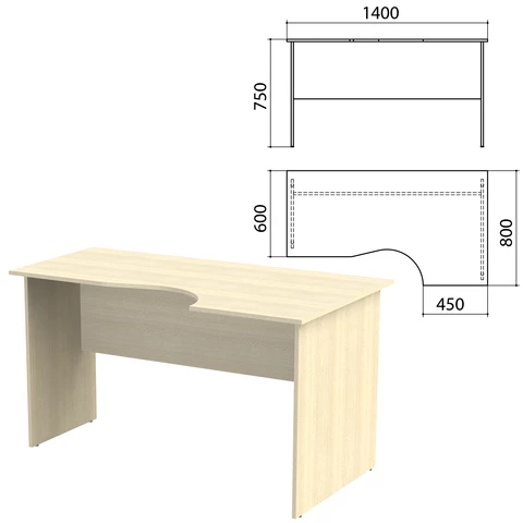 Стол письменный эргономичный "Канц", 1400х800х750 мм, правый, цвет дуб молочный (КОМПЛЕКТ) 980450