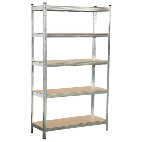 Стеллаж металлический BOOMHOUSE (БУМХАУС) безболтовой, 1800x1050x400 мм, 5 полок МДФ, нагрузка на стеллаж до 875 кг, серебристый, 291413 - МСК «Форвард»