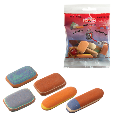 Набор ластиков KOH-I-NOOR 50 г., цвет и форма ассорти, натуральный каучук, 6510005010PSRU 225402