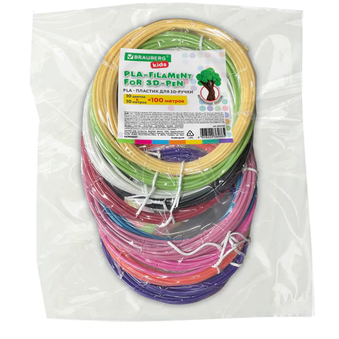 Безопасный PLA-пластик для 3D-ручки, 100 метров (10 цветов х 10 м), BRAUBERG KIDS, 665189 - МСК «Форвард»