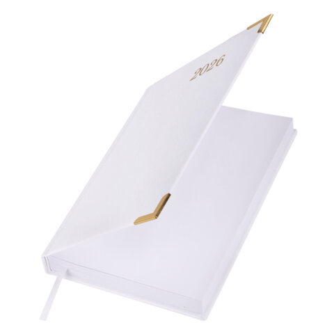 Ежедневник датированный 2026, А5, 138x213 мм, BRAUBERG "Senator", под кожу, белый, 117095 - МСК «Форвард»