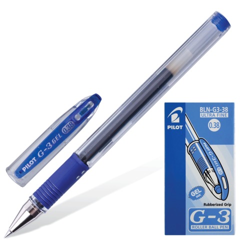 Ручка гелевая PILOT "G-3", корпус прозрачный, узел 0,38 мм, линия 0,2 мм, резиновый упор, синяя, BLN-G3-38 L 141460 - МСК «Форвард»