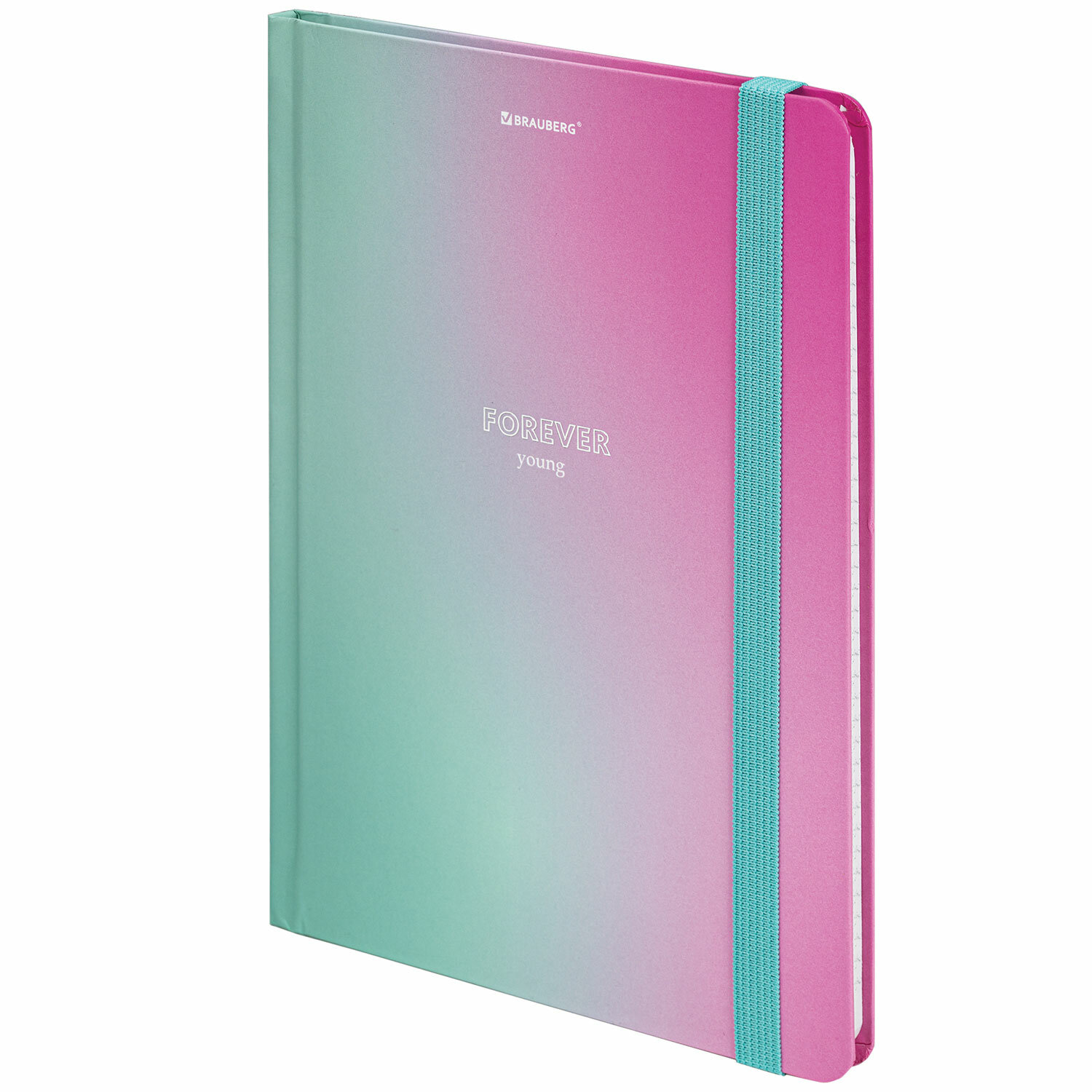 Блокнот с резинкой в клетку 96л, А5 145х203мм, твердая обложка с фольгой, BRAUBERG, Градиент, 113732