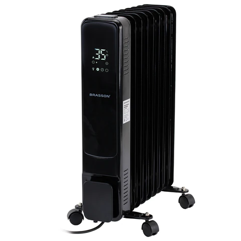 Обогреватель масляный BRASSON (БРАССОН) BOR-9 TOUCH, 9 секций, 2000 Вт, 3 режима, сенсор, пульт ДУ, черный, 457778