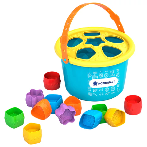 Игра-сортер дидактическая "Ведерко-сортер", пластиковая, 12 формочек, НОРДПЛАСТ, 310 666462