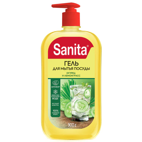 Гель для мытья посуды 900г SANITA "Огурец и лемонграсс", дозатор, 27863 701230 - МСК «Форвард»