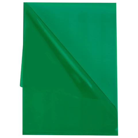 Папка-уголок жесткая прозрачная А4 BRAUBERG UNIVERSAL, зеленая, 0,15 мм, со штрихкодом, 273053 - МСК «Форвард»