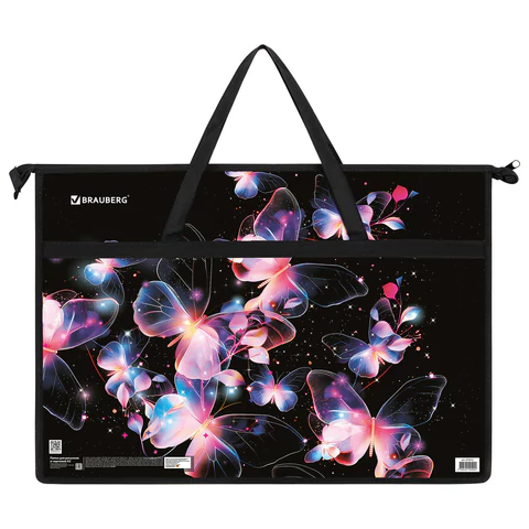 Папка для рисунков и чертежей с ручками BRAUBERG А3, пластик, молния сверху, "Butterflies", 273412 - МСК «Форвард»