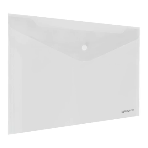 Папка-конверт с кнопкой BRAUBERG "SUPER", А4, прозрачная, ПРОЧНАЯ 0,2 мм, 272876