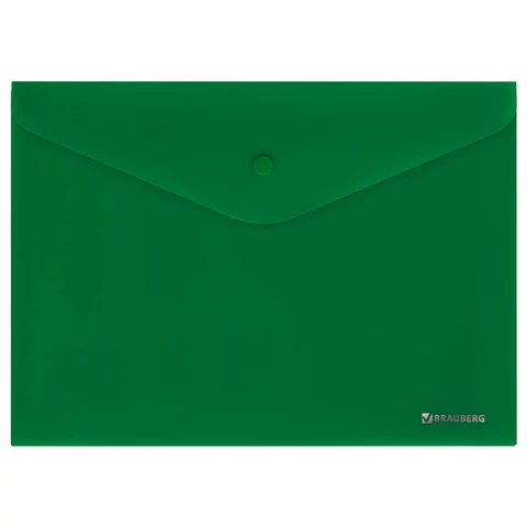 Папка-конверт с кнопкой BRAUBERG "SUPER", А4, матовая непрозрачная, зеленая, ПРОЧНАЯ 0,2 мм, 272877 - МСК «Форвард»