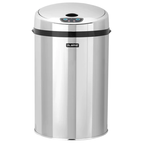 Ведро для мусора СЕНСОРНОЕ 12 л, нержавеющая сталь, зеркальная крышка, питание от 4-х батареек AA (не входят в комплект), LAIMA, 609327 - МСК «Форвард»