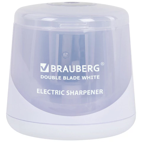 Точилка электрическая BRAUBERG DOUBLE BLADE WHITE, двойное лезвие, питание от 2 батареек, 271337 - МСК «Форвард»
