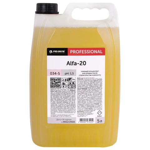 Средство для уборки после строительства моющее, 5 л, PRO-BRITE ALFA-20, кислотное, концентрат, 034-5 609528