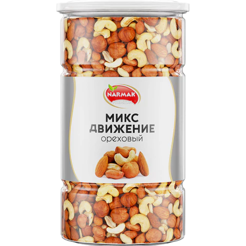 Орехи сушеные в банке "МИКС Движение", кешью, фундук, миндаль, арахис, 1 кг, NARMAK 622757