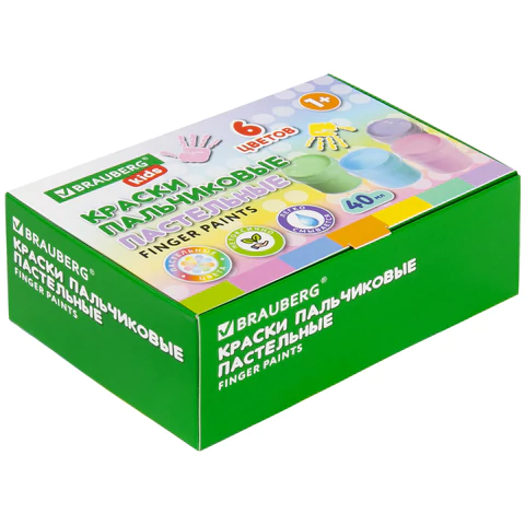 Краски пальчиковые пастельные для малышей от 1 года, 6 цветов по 40 мл, BRAUBERG KIDS, 192398 - МСК «Форвард»