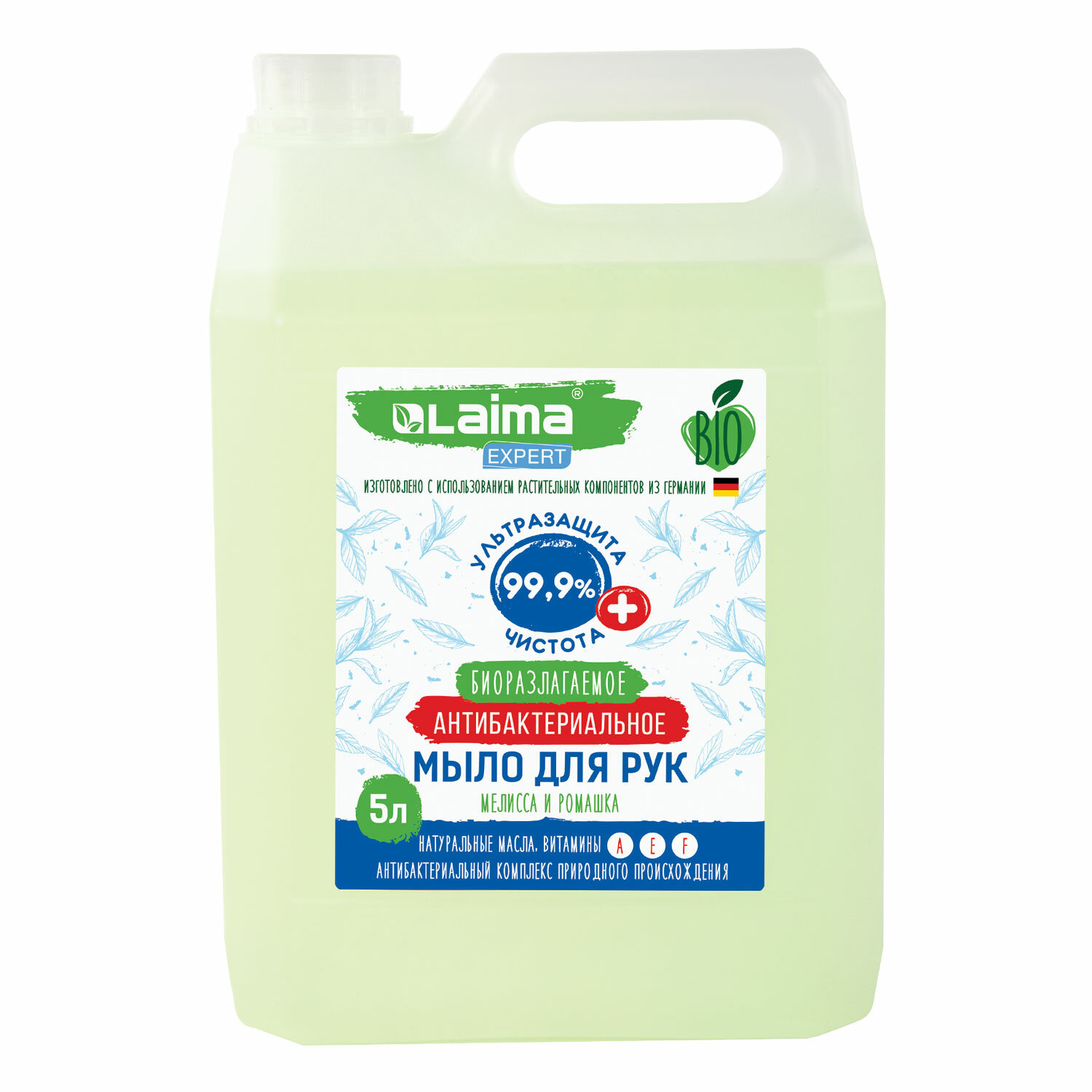 Мыло жидкое антибактериальное биоразлагаемое 5л LAIMA EXPERT "Мелисса и ромашка", 607764