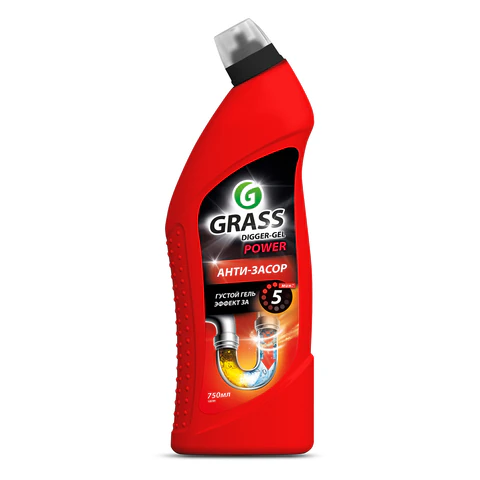 Средство для прочистки канализационных труб 750 мл GRASS DIGGER-GEL POWER, гель, щелочное, 125181 702615