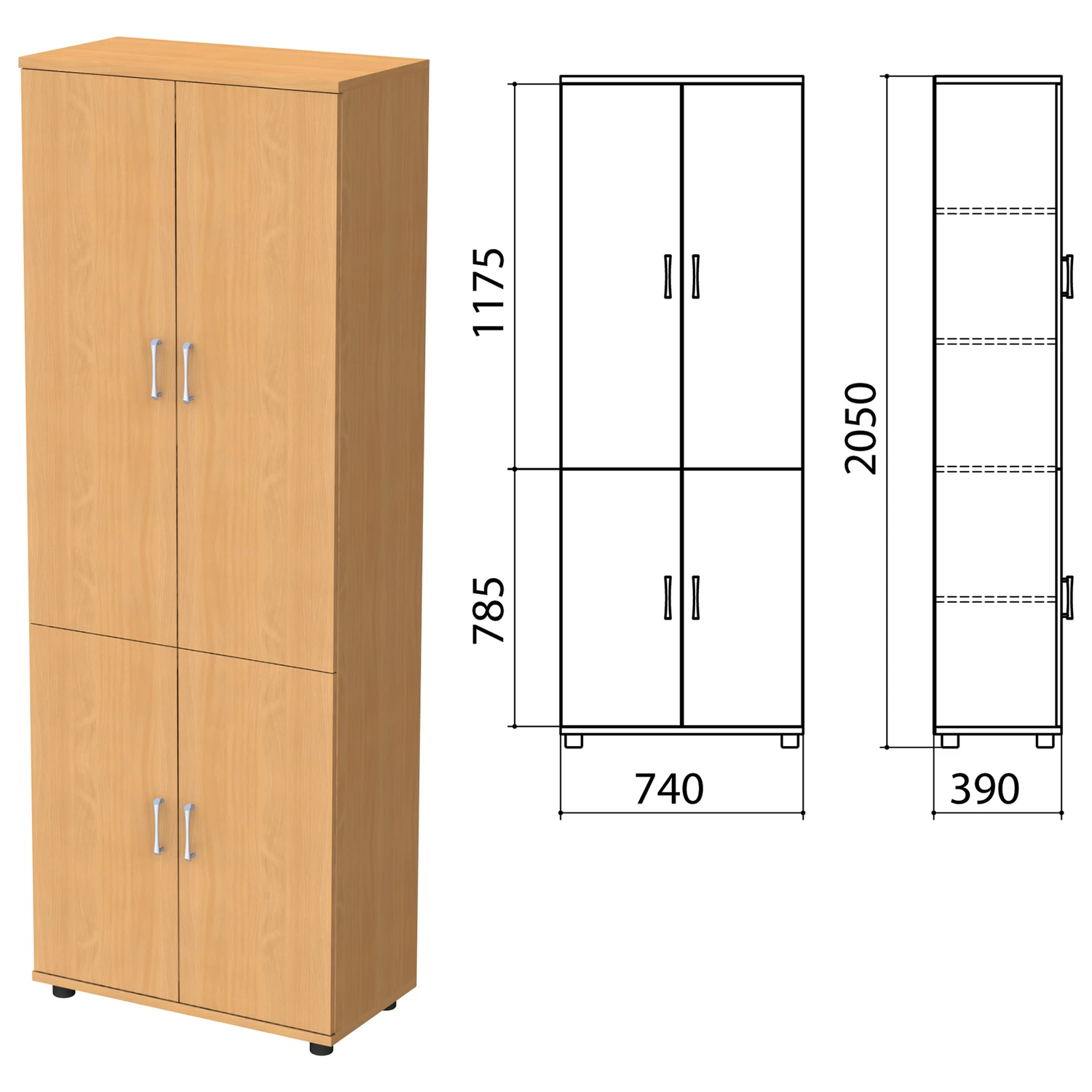 Шкаф закрытый "Монолит", 740х390х2050мм, цвет бук (КОМПЛЕКТ) 980087