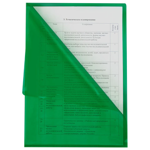 Папка-уголок прозрачная А4 BRAUBERG UNIVERSAL, зеленая, 0,10 мм, со штрихкодом, 273048 - МСК «Форвард»