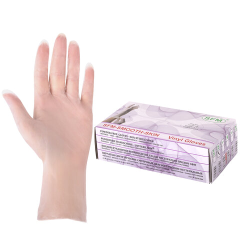 Перчатки виниловые смотровые 50 пар (100 штук), размер XL (очень большой), прозрачные, SFM, Германия 631523 Честный знак! - МСК «Форвард»