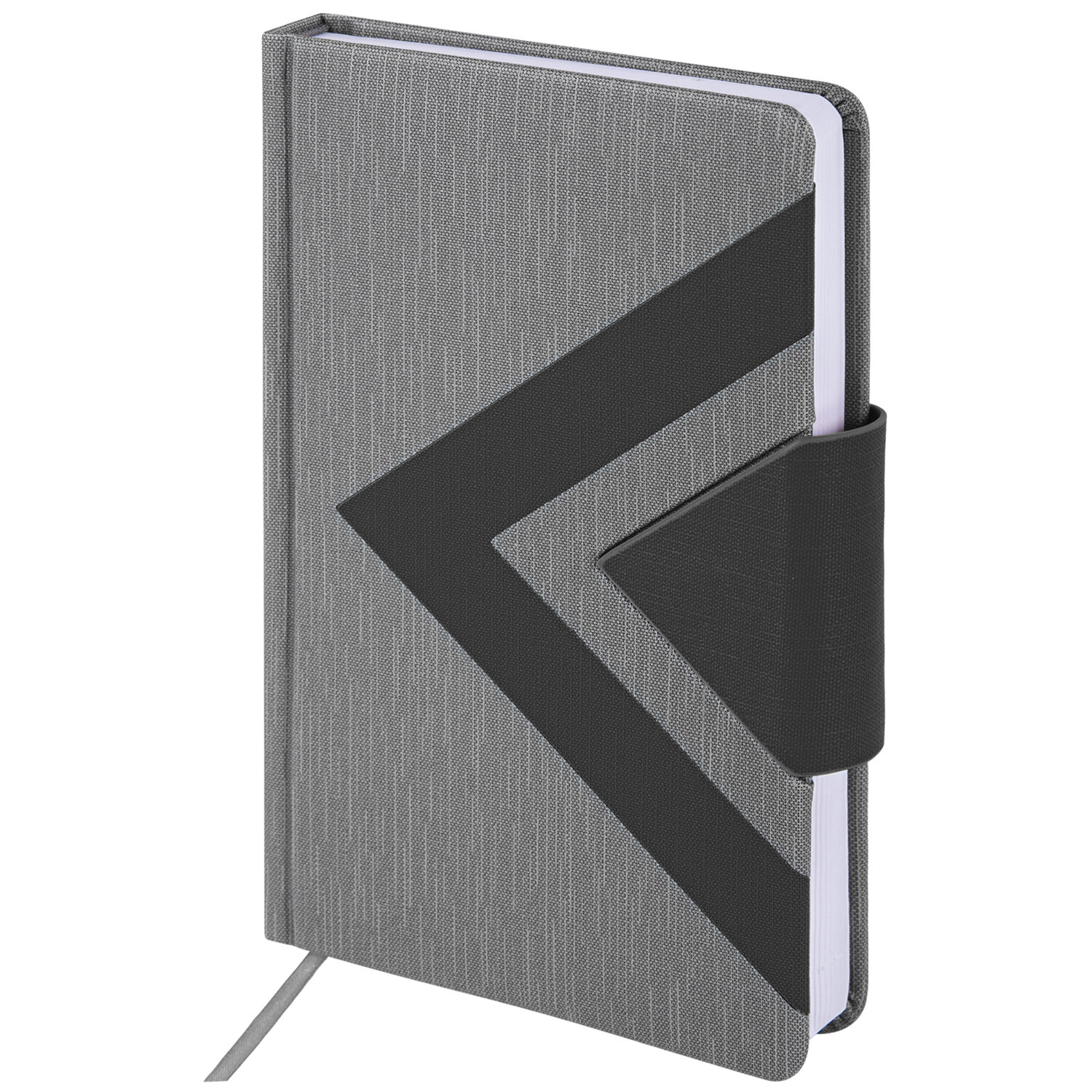 Ежедневник недатированный А5 138x213мм BRAUBERG Waves под кожу, застежка 160л, черный/серый, 111875