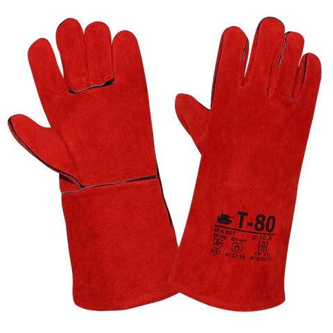 Краги сварщика спилковые Т-80, размер 10,5 (XL), пятипалые, красные, КРА007 608542 - МСК «Форвард»