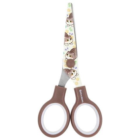Ножницы 130 мм, коричневые, с цветной печатью "Милые котики", BRAUBERG CUTE CATS, 238957