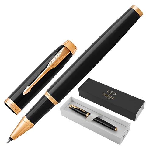 Ручка-роллер PARKER IM Core Black Lacquer GT, черный глянцевый лак, позолота, черная, 1931659 142532