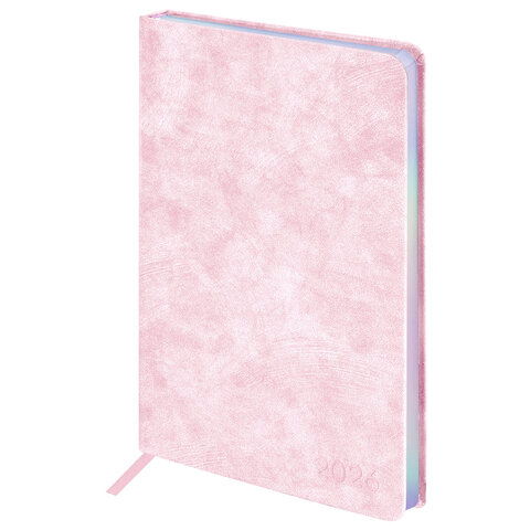 Ежедневник датированный 2026 А5 138х213 мм, BRAUBERG "Ice", под кожу, розовый, 117390