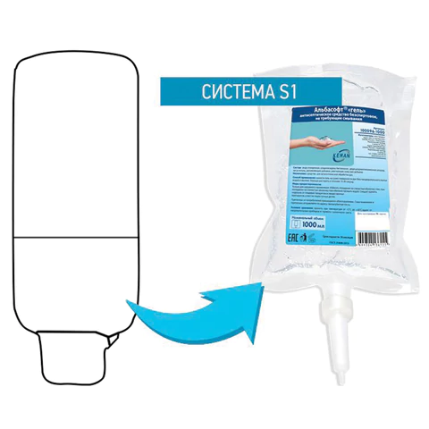 Картридж с жидким мылом-гелем для тела и волос одноразовый (Система S1), 1 л, KEMAN, 100026-1000 608335 - МСК «Форвард»