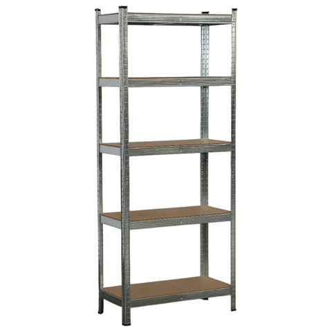 Стеллаж металлический BOOMHOUSE (БУМХАУС) безболтовой, 1800x750x350 мм, 5 полок МДФ, нагрузка на стеллаж до 875 кг, серебристый, 291411 - МСК «Форвард»