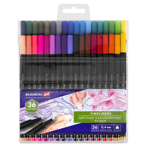 Ручки капиллярные (линеры), 36 ЦВЕТОВ, BRAUBERG ART, "Classic", трехгранные, металлический наконечник, линия письма 0,4 мм, 144150 - МСК «Форвард»