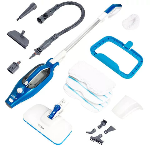 Паровая швабра KITFORT KT-1005-1, 1500 Вт, 1 бар, объем 0,35 л, 2 в 1, 5 насадок, голубая, КТ-1005-1 458175 - МСК «Форвард»