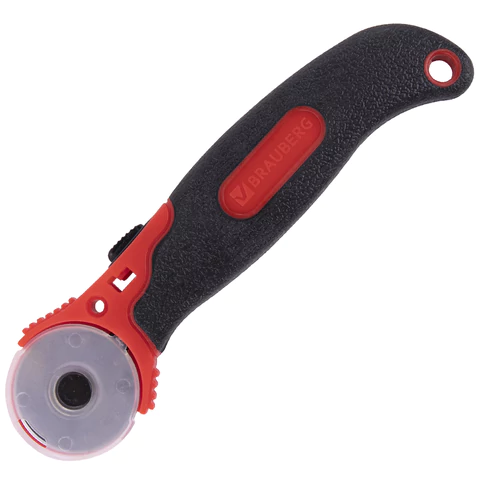 Нож раскройный роликовый 28 мм BRAUBERG, круглое лезвие, резиновые вставки, 238089 - МСК «Форвард»