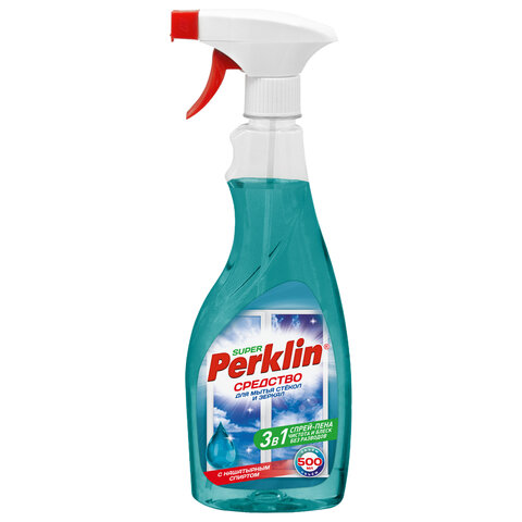 Средство для мытья стекол и зеркал спрей/пена с нашатырным спиртом 500 мл, PERKLIN SUPER, распылитель, 700632 - МСК «Форвард»
